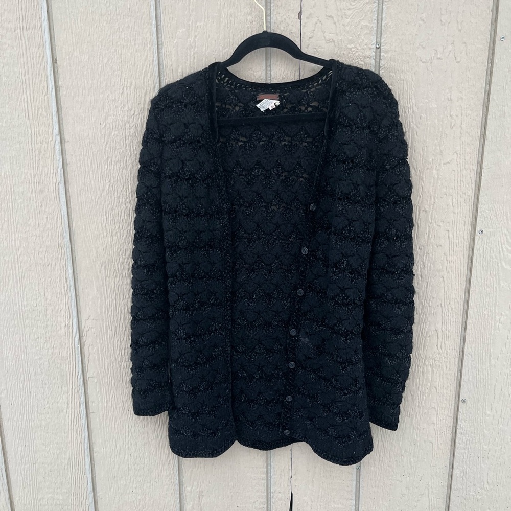 Vintage Yves Saint Laurent Textured Wool‎ Blend Black Cardigan Size Large - Picture 2 of 6
